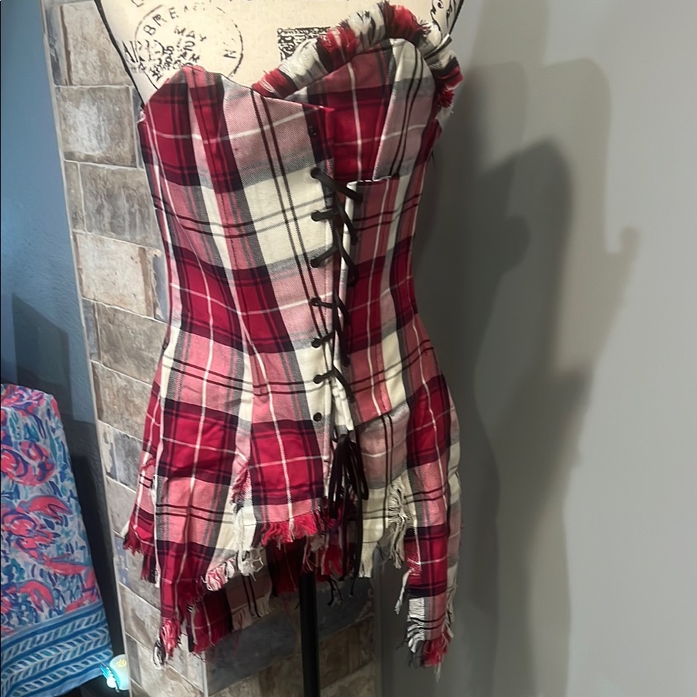 Highland Redstone Scottish Tartan Corset Women Plaid Steel Boned